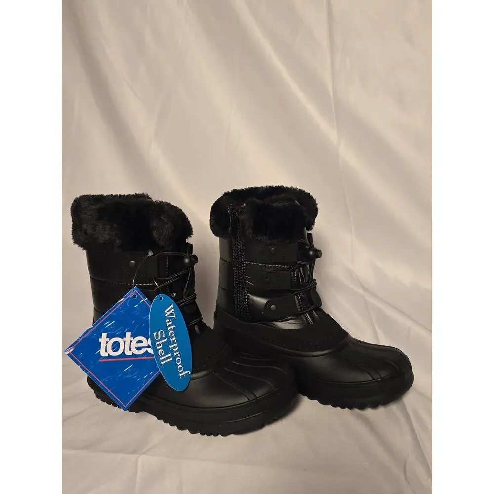 totes Black Waterproof Faux-Fur Lined Winter Boots - Kids size 1
